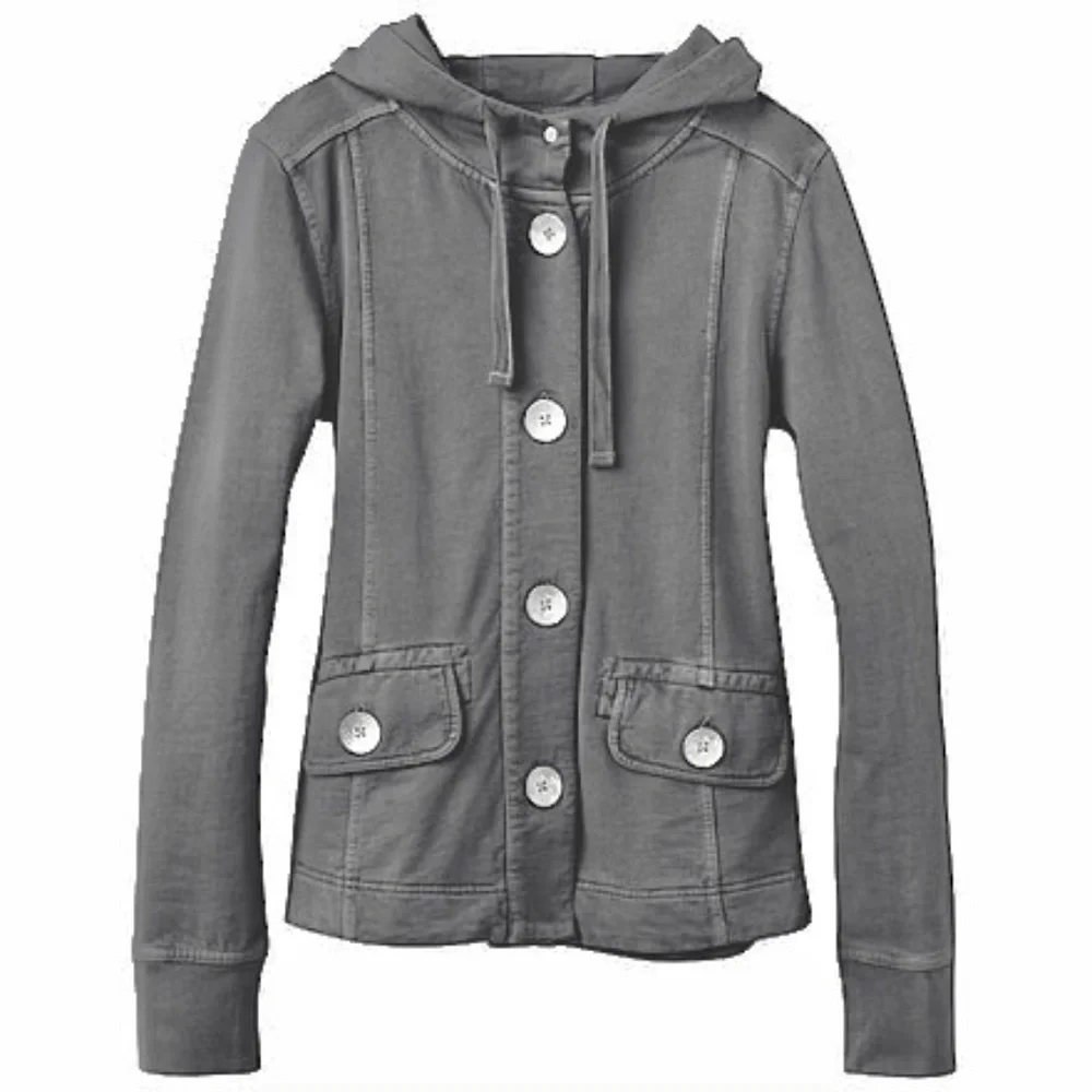 Prana Gray Janelle Button Front Hoodie Jacket Organic Cotton Sweatshirt - Picture 1 of 8